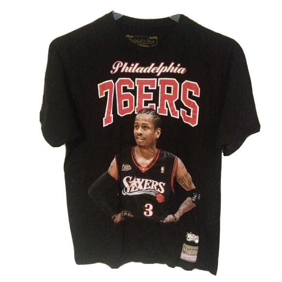 Mitchell and Ness Hardwood Classics Allen Iverson 76ers NBA Black T Shirt L LG - Picture 1 of 7